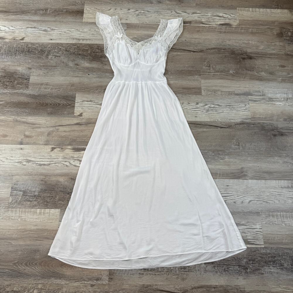 Vintage 70s Barbizon White Lace Nightgown Dress Maxi Bridal Lingerie Coquette S